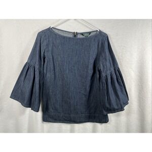 Lauren Ralph Lauren Chambray Denim Top Bell Sleeve Boho Peasant XS NWT Blue